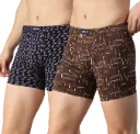 Lux Cozi Men's 100% Cotton Printed Inner Elastic Long Trunk | Printed Long Trunk for Men | Color and Print May Vary | Long Trunk for Men Pack of 2