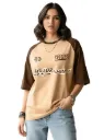 LEOTUDE Oversized Half Sleeve Cottonblend Tshirt for Women, Round Neck Longline Printed Colour Blocked Baggie T-Shirt