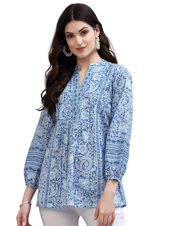 rytras Women's Floral Printed Cotton Regular Fit Top (S)