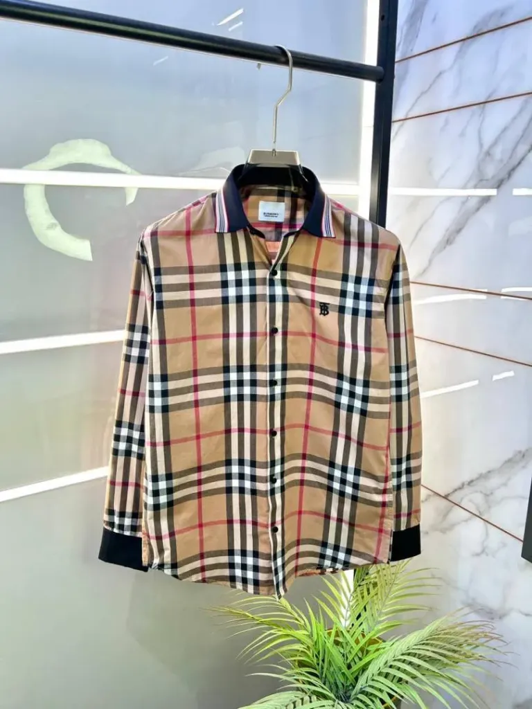 Burberr y Checks Brown Embroidery Logo Premium Shirt With Brand Box Packing and carry bag F3363-BR