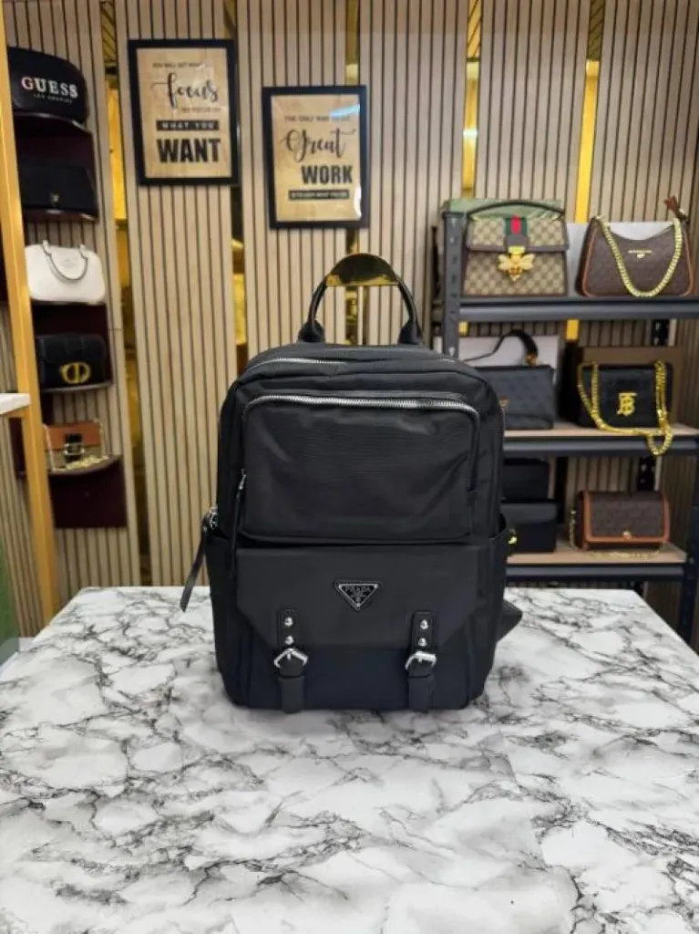Prad_a Saffiano Re-Nylon Unisex Backpack (2022-Black)