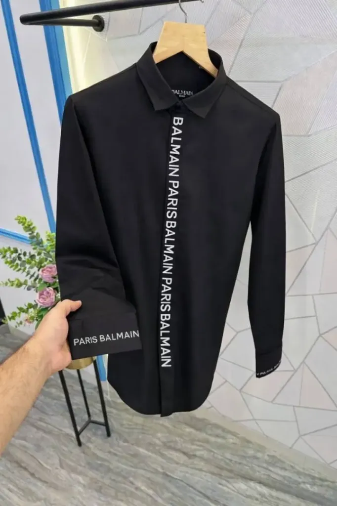 Balmai-n paris premium reflective print black colour shirt (With Brand Carry Bag Only)