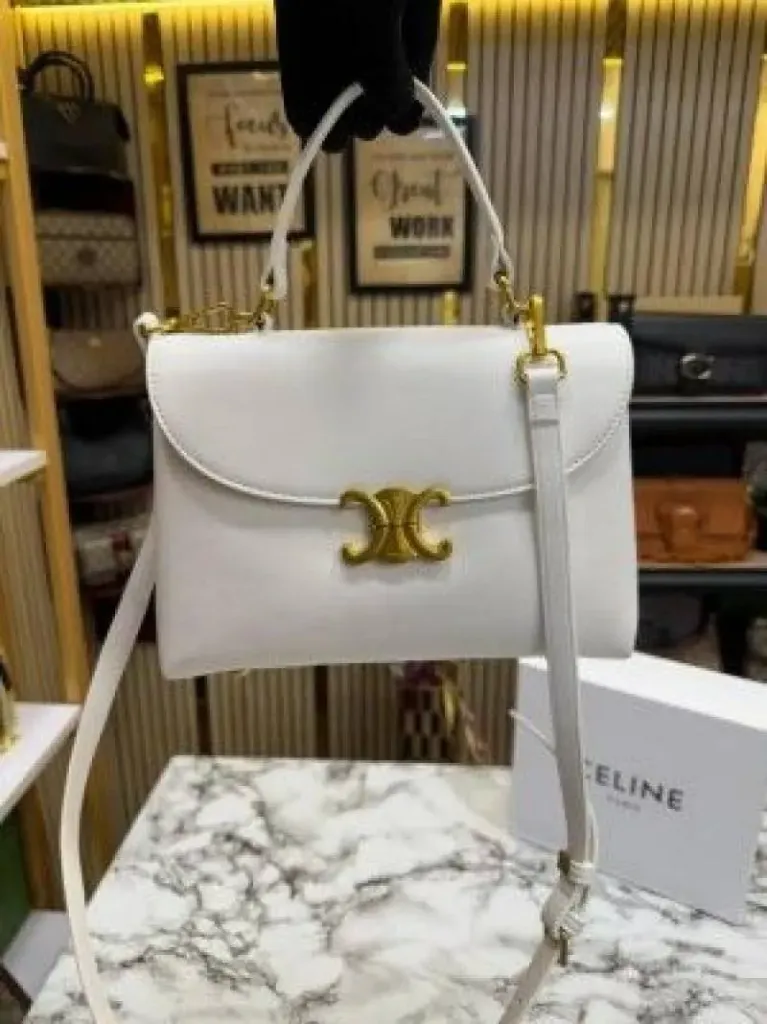 Celine Triomphe Classic Bag With Box And Dust Bag (White)