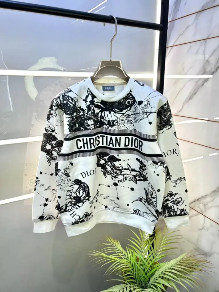 Christian Dio r Imported Allover Print Premium White Sweatshirts F3344-W4